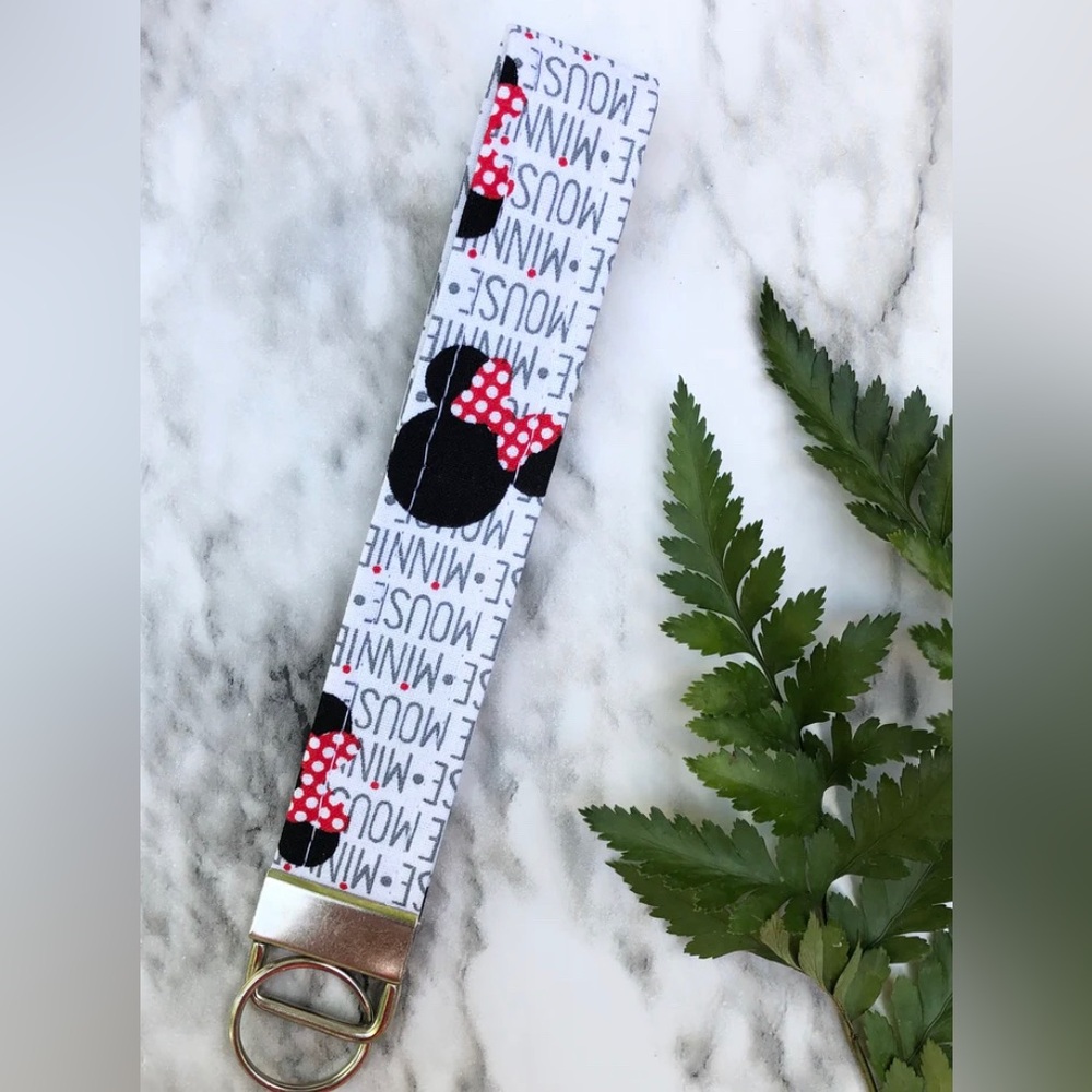 Minnie Mouse Print Wristlet Keychain, Key Fob